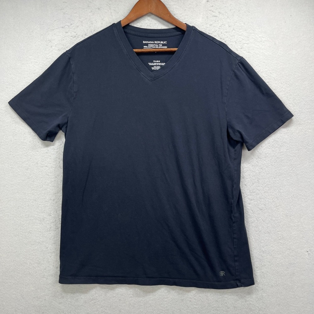 Banana Republic Essential Tee Mens Large Navy Blue V Neck Preppy Casual T Shirt